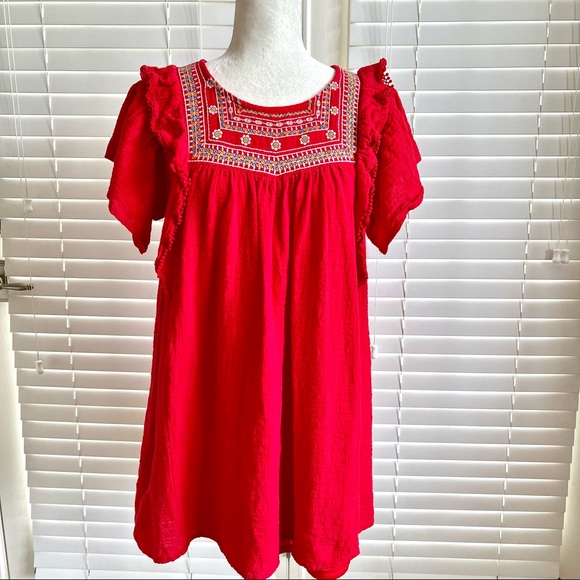 Umgee Dresses & Skirts - Umgee Size Small Red Floral Mini Summer Bohemian Dress Bell Sleeve Cottagecore